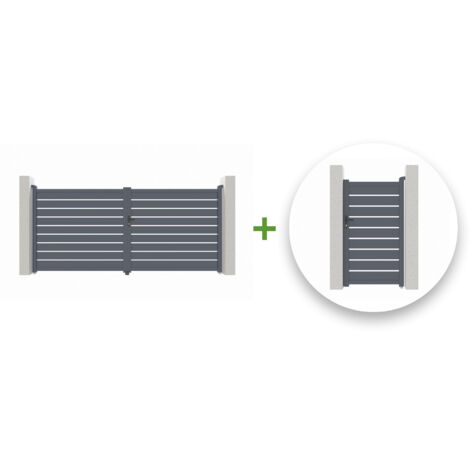 Pack puerta batiente VOGEL 400 x 160 cm + Puerta peatonal VOGEL 100 x 160 cm Gris