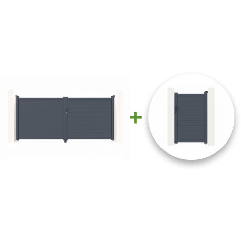 Pack puerta batiente EIGER 350 x 160 cm + Puerta peatonal EIGER 100 x 160 cm Gris