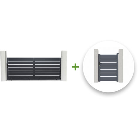 Pack puerta corredera 3.5m VOGEL 350 x 140 cm + puerta peatonal VOGEL 100 x 140 cm Gris