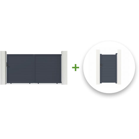 Pack puerta corredera 3m EIGER 300 x 180 cm + puerta peatonal EIGER 100 x 180 cm Gris