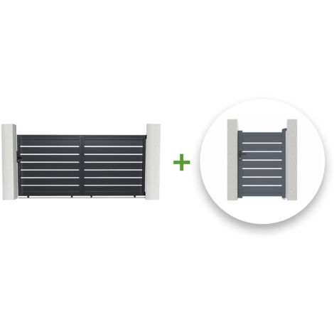 Pack puerta corredera 3m VOGEL 300 x 140 cm + puerta peatonal VOGEL 100 x 140 cm Gris