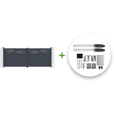 Portón eléctrico abatible 4m HALTI 400 x 160 cm GRIS + motor HICKER B200 (1/5)