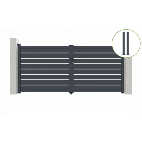 Puerta abatible 3,5m VOGEL H.160cm aluminio gris + 2 postes 20x20cm H.190cm