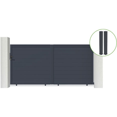 Puerta corredera 3m EIGER H.160cm aluminio gris + 2 postes 20x20cm H.190cm