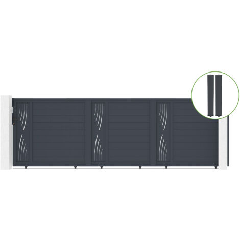 Puerta corredera 5m VELETA H.160cm aluminio + 2 postes EIFEL 20x20cm H.190cm GRI (1/5)