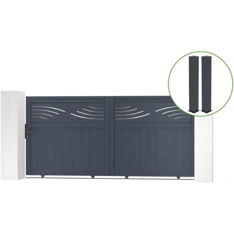 Puerta corredera 3m HALTI H.140cm aluminio gris + 2 postes 20x20cm H.166cm (1/5)