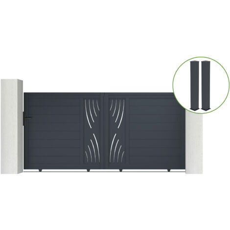 Puerta corredera 3m VELETA H.140cm aluminio gris + 2 postes 20x20cm H.166cm