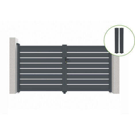 Puerta abatible 3m VOGEL H.160cm aluminio gris + 2 postes 20x20cm H.190cm