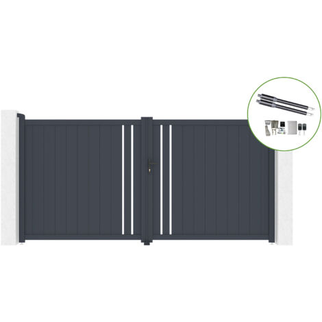 Portón abatible 3,5m GIONA H.180cm aluminio + motorización RANGER B150 (1/5)