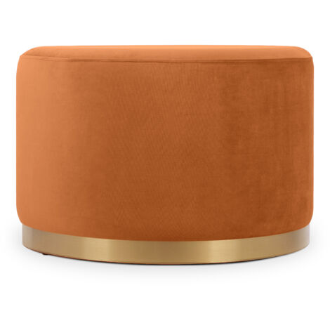 Puf CHARLOTTE II de terciopelo naranja quemado y metal dorado