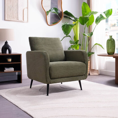 Sillón de diseño EMMA en pana verde salvia
