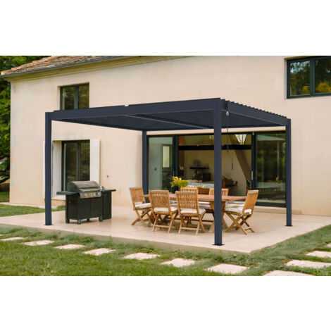 Pérgola bioclimática autoportante PIANA 4x3m de aluminio gris