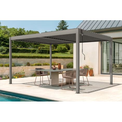Pérgola bioclimática autoportante PIANA 4x3m en aluminio color topo - Cuchillas ajustables