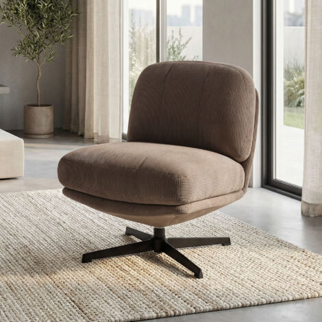 Sillón giratorio moderno LENA en pana color topo (1/5)