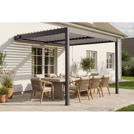 Pérgola bioclimática adosada PIANA 3x2,5m en aluminio gris antracita - cuchillas orientables