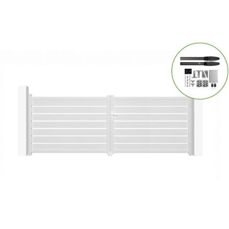 Puerta batiente motorizada VOGEL 4m Alt.140cm aluminio blanco + Automatismo HICKER B200