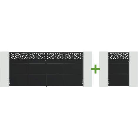 Portón Batiente NALI RUIVO 3,5m Alt.160 cm + Puerta Peatonal 1m Alt.160cm Acero Negro Mate