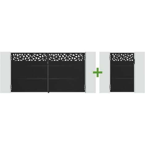 Portón Batiente NALI RUIVO 3m Alt.160cm + Puerta Peatonal 1m Alt.160cm Acero Negro Mate