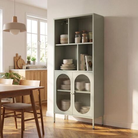 Librería Industrial De Metal Alt. 180 cm 2 Puertas 4 Nichos Verde Salvia Y Vidrio Acanalado Milie (1/5)