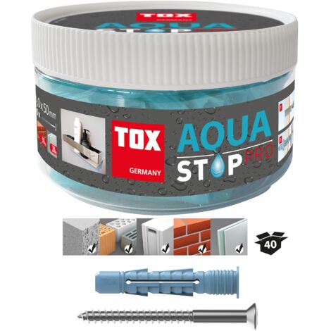 Tox Aqua Stop Pro Goujon d&39étanchéité universel 6/38 014271011 Lot de 40, goujons avec vis (1/5)