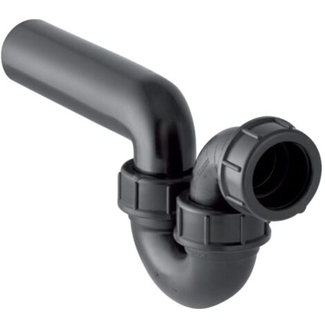 Banyo – Siphon évier avec raccord à joint américain – Entrée/sortie horizontale – Débit 0,84 l/s – Garde d'eau 75 mm – Matériau PE-HD – Dimensions d=50 mm, d1=50 mm (1/4)