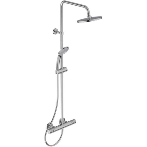 Ideal Standard – Système de douche thermostatique A7208AA – Douche de tête 200 mm avec fonction anti-calcaire – Douchette 100 mm avec 3 jets – Économie d'eau 50% (1/7)
