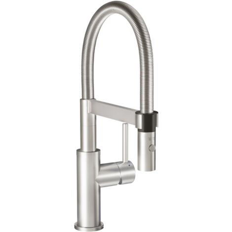 Villeroy & Boch – Robinet de cuisine mitigeur acier inoxydable 40cm – Douchette à main 2 jets – Pivotant 360° – Installation rapide avec flexibles inclus