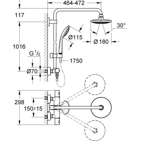 Grohe Euphoria System 180 colonne douche 27296001 chromé, et mitigeur thermostatique