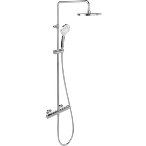 Villeroy & Boch – Colonne de douche thermostatique 3 jets – Douche de tête effet pluie – Flexible 1600 mm – Mitigeur thermostatique – Chrome