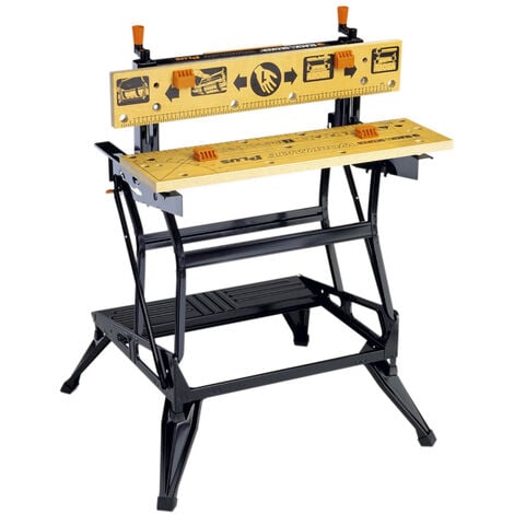 Große, faltbare Workmate-Werkbank mit Schraubstock - Maximale Tragfähigkeit: 250 kg - Stahlrahmen und Bambusbacken WM825-XJ BLACK+DECKER