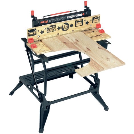 Große, faltbare Workmate-Werkbank mit Schraubstock - Maximale Tragfähigkeit: 250 kg - Stahlrahmen und Bambusbacken WM825-XJ BLACK+DECKER