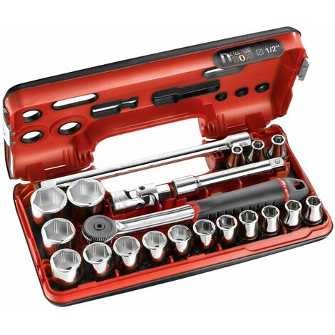 Gehäuse DBOX 21-teilig Ratsche wasserdicht und Fassungen 1/2 6-teilig metrisch FACOM - S.161DBOX1PB