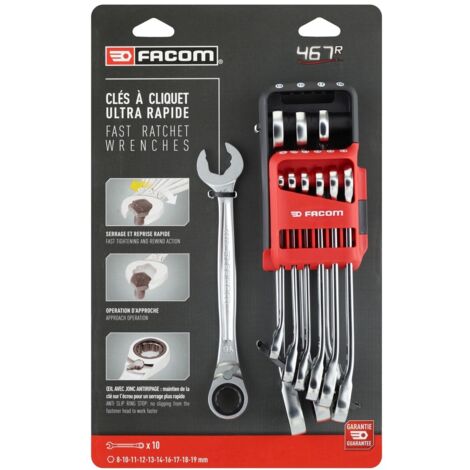 Set aus 10 Schnell-Knarre-MischschlÃ¼sseln im Pocket-Etui 8-in-1 FACOM 467BR.JP10PB