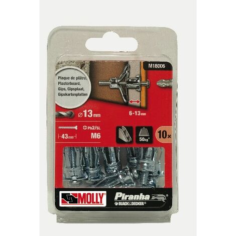 10 Metall-Dübel mit Spreizfunktion Ø 6 x 34 mm mit M6 Schraube MOLLY - M18006-XJ