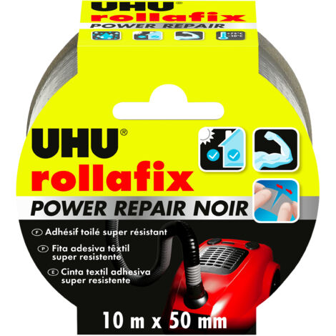 UHU Rollafix Power Repair - Wasserdichtes Gewebeband zum Reparieren, VerstÃ¤rken, Abdichten, Verbinden, Schwarz, 10 m x 50 mm