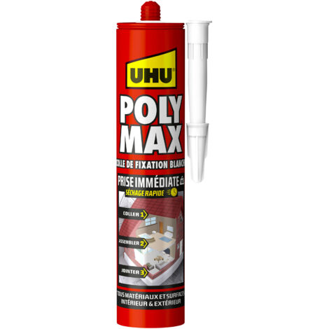 UHU Polymax Sofortkleber - Dichtstoff/Klebstoff MSP zum Kleben, Verbinden und Verleimen, alle Oberflächen, ultra stark, ohne Lösungsmittel, weiß, Kartusche 425 g