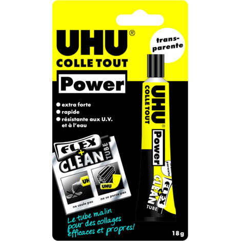 UHU Alleskleber Power Flex + Clean â€“ FlÃ¼ssiger Kleber extra stark und schnell, universell, transparent, Tube 18 g