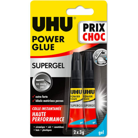 UHU Power Kleber Gel - Ultra-schneller und starker Sekundenkleber, läuft nicht, ohne Lösungsmittel, transparent, Tuben 2x3g