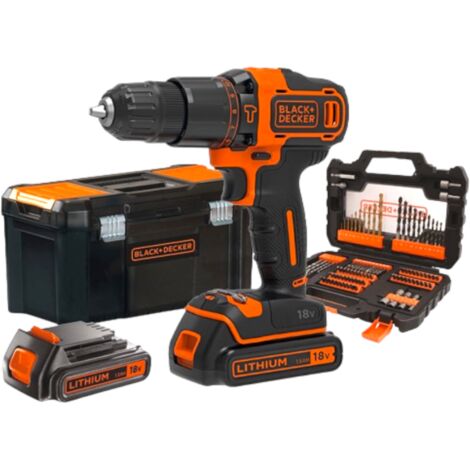 Trapano a percussione senza fili - 18 V - 1,5 Ah - 2 velocità - 104 accessori - Con valigetta (BDCHD18S1KA-QW)