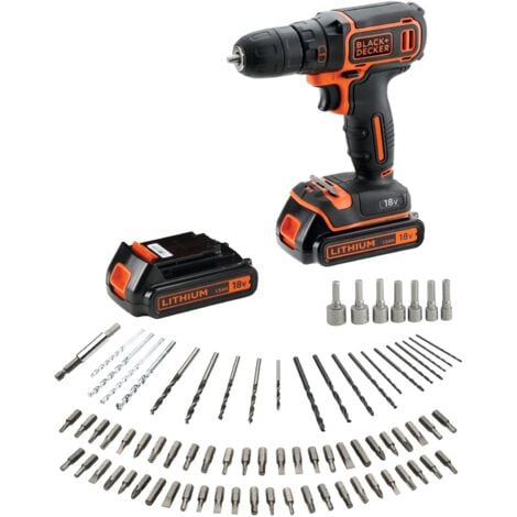 Trapano avvitatore a batteria da 18 V in valigetta con 2 batterie da 1,5 Ah e caricabatterie + 80 accessori BLACK+DECKER BDCDC18BAFC-QW
