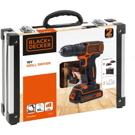 Trapano avvitatore a batteria da 18 V in valigetta con 2 batterie da 1,5 Ah e caricabatterie + 80 accessori BLACK+DECKER BDCDC18BAFC-QW
