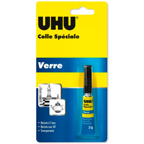 UHU Colla speciale per vetro - colla forte, rapida, impermeabile, reattiva ai raggi UV, trasparente, tubo da 3g