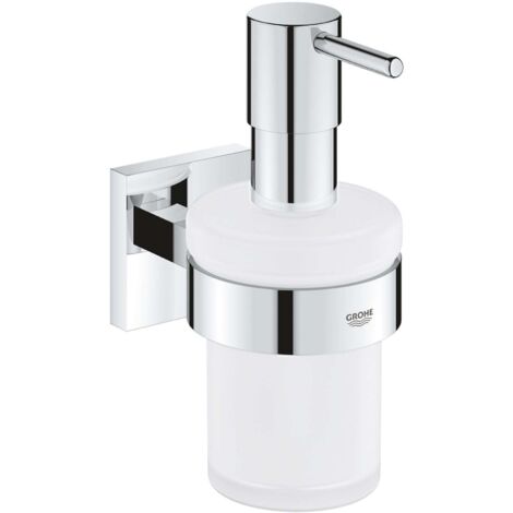 GROHE QUICKFIX Start Cube, Dispenser Sapone con supporto, Installazione a vite o con colla, Cromo, 41098000