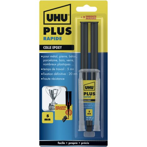 UHU Colla epossidica più rapida - Colla epossidica a 2 componenti, super forte, molto rapida e precisa, siringa con ugello auto-miscelatore, trasparente, 15g