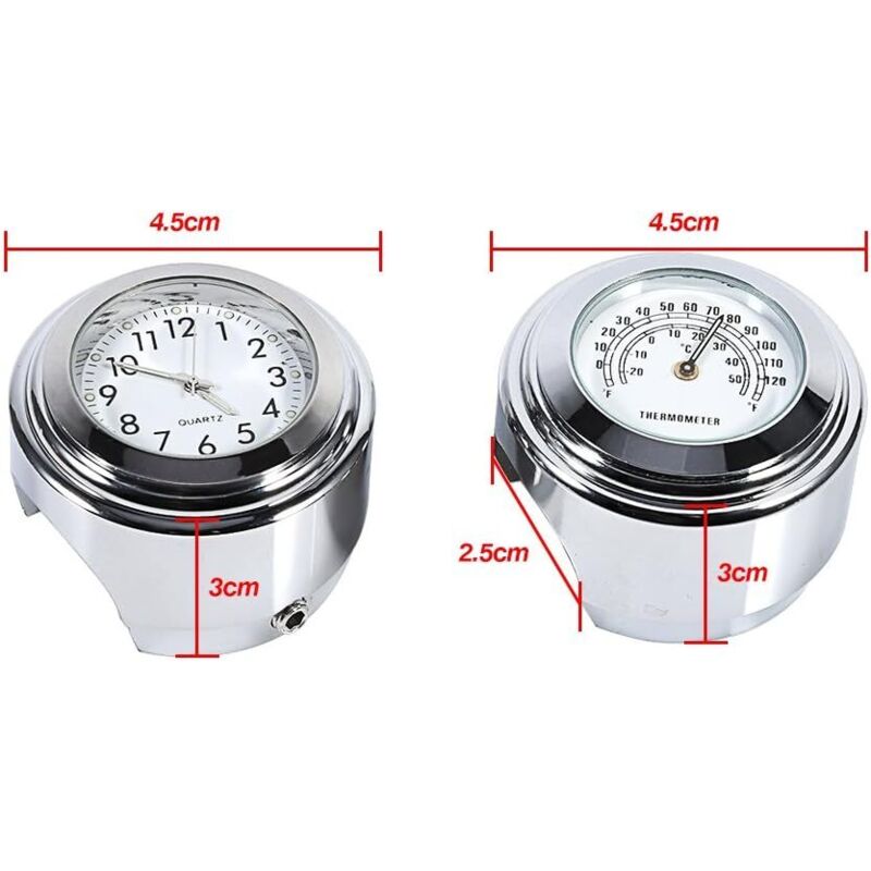 Horloge De Guidon Moto Keenso - Aluminium Étanche - Universelle 7/8" - Argent - Pile LR626 Incluse