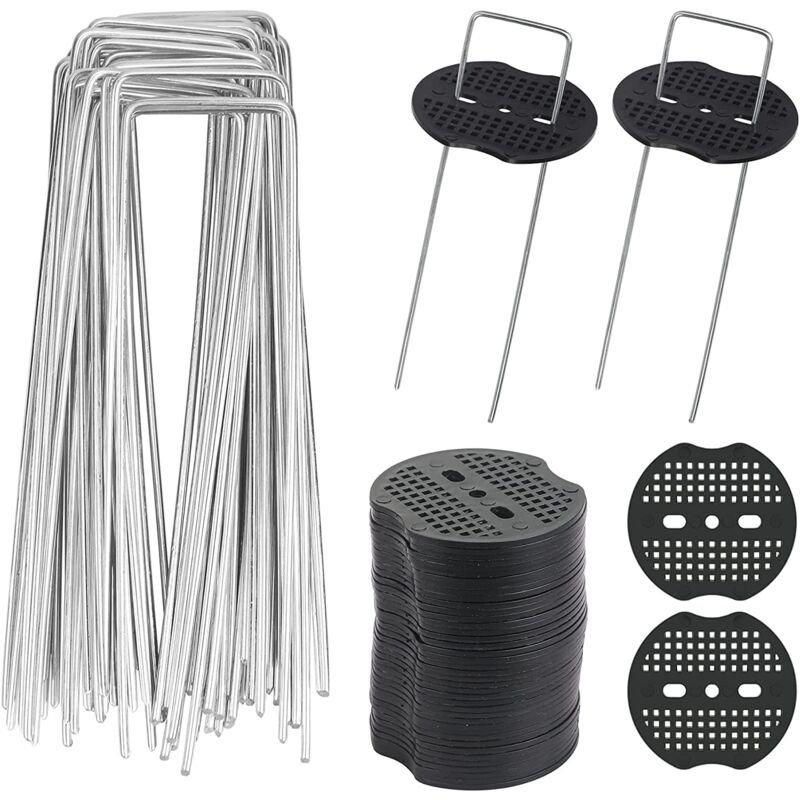 Piquets Fixation Acier Galvanisé 100 Pièces + 30 Rondelles - Pour Jardin Et Toile Paillage