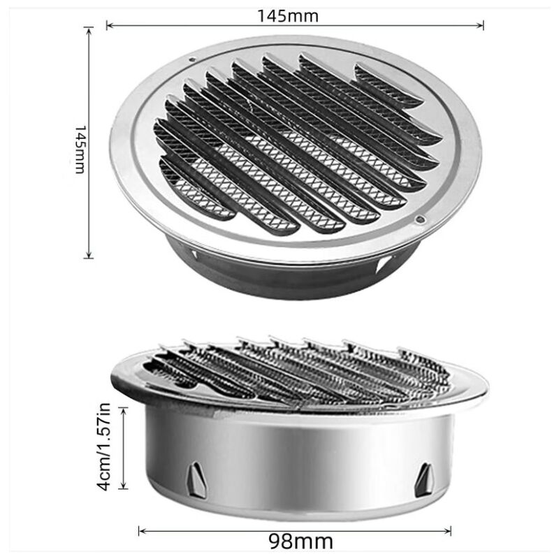 Grille D'Aération En Acier Inoxydable Rond Avec Bouche Anti-insectes Et Lamelles, Grille De Ventilation Pour Mur Extérieur, Idéal Pour Salle De Bains, Climatiseurs, Cuisine -150mm - RWGrille Aération