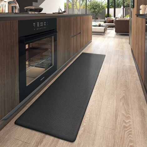 TONCHEAN Tapis de cuisine,Tapis de Cuisine Devant Évier, Tapis de Couloir en PVC Imperméable, Tapis de Passage Long Antidérapant et Résistant à l'huile (43 x 150 cm, Noir)