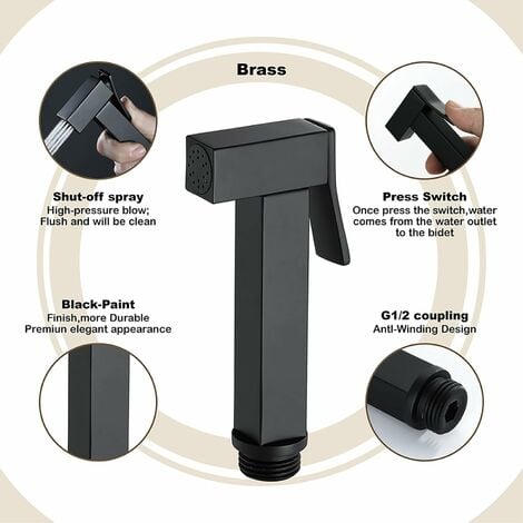 TONCHEAN Douchette pour robinet,Kit de pulvérisateur de toilettes, pulvérisateur de bidet à main en laiton noir, pulvérisateur de bidet mural, kit complet de pulvérisateur de toilettes pour le nettoya