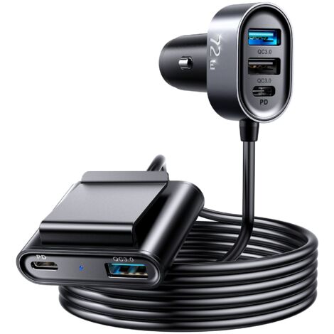 Charge Rapide 66W Chargeur Voiture USB Rétractable 4 En 1 - Compatible IPhone, Android, Galaxy - 66W Charge Rapide Câble Rétractable Type C